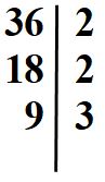 Scomposizione in fattori primi del 36