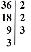 Scomposizione in fattori primi del 36