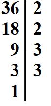 Scomposizione in fattori primi del 36