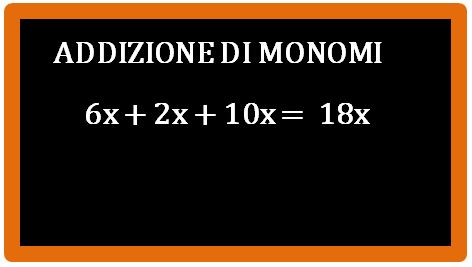 come si esegue l'addizione tra monomi