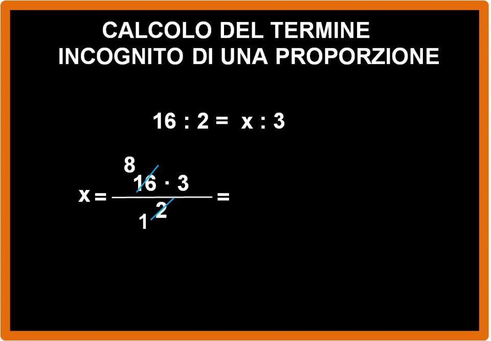 Calcolo del termine incognito di una proporzione