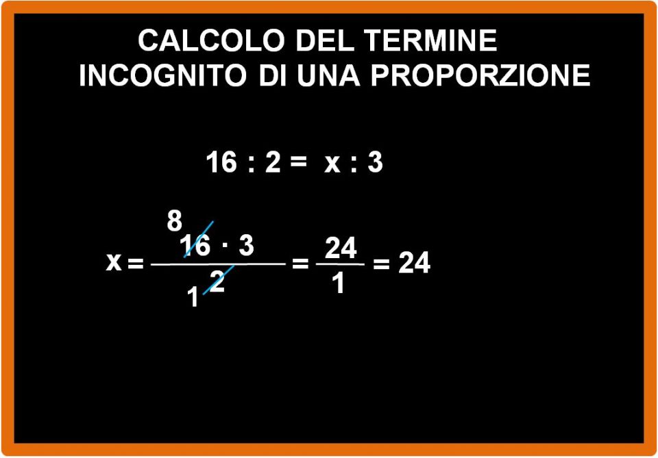 Calcolo del termine incognito di una proporzione