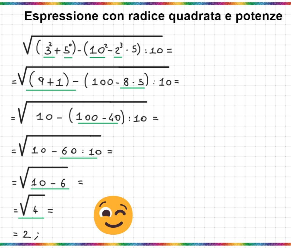 Espressione con radice e potenze