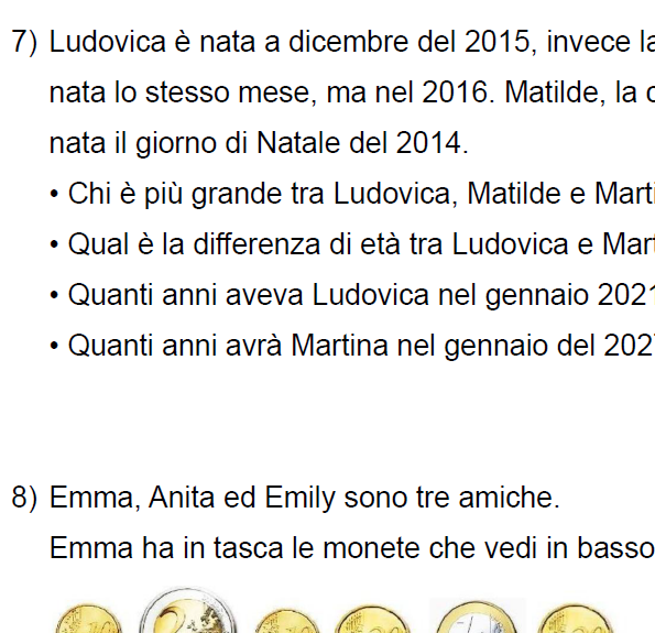 Prova di ingresso di matematica per la 1ª media